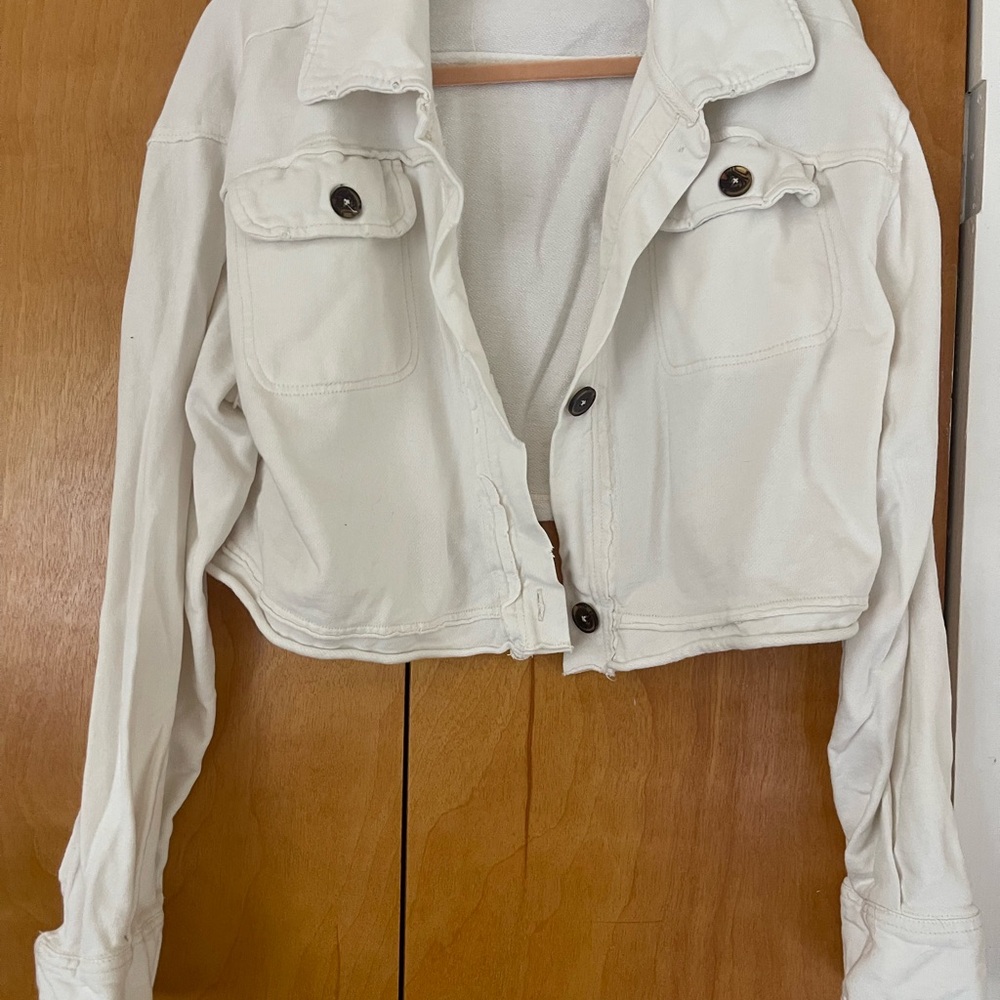 We The Free Off-White Cropped Sweatshirt Material Jacket